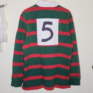 Vintage Ralph Lauren Embroidered Rugby Shirt in Green/Red Stripes Combo Player#5